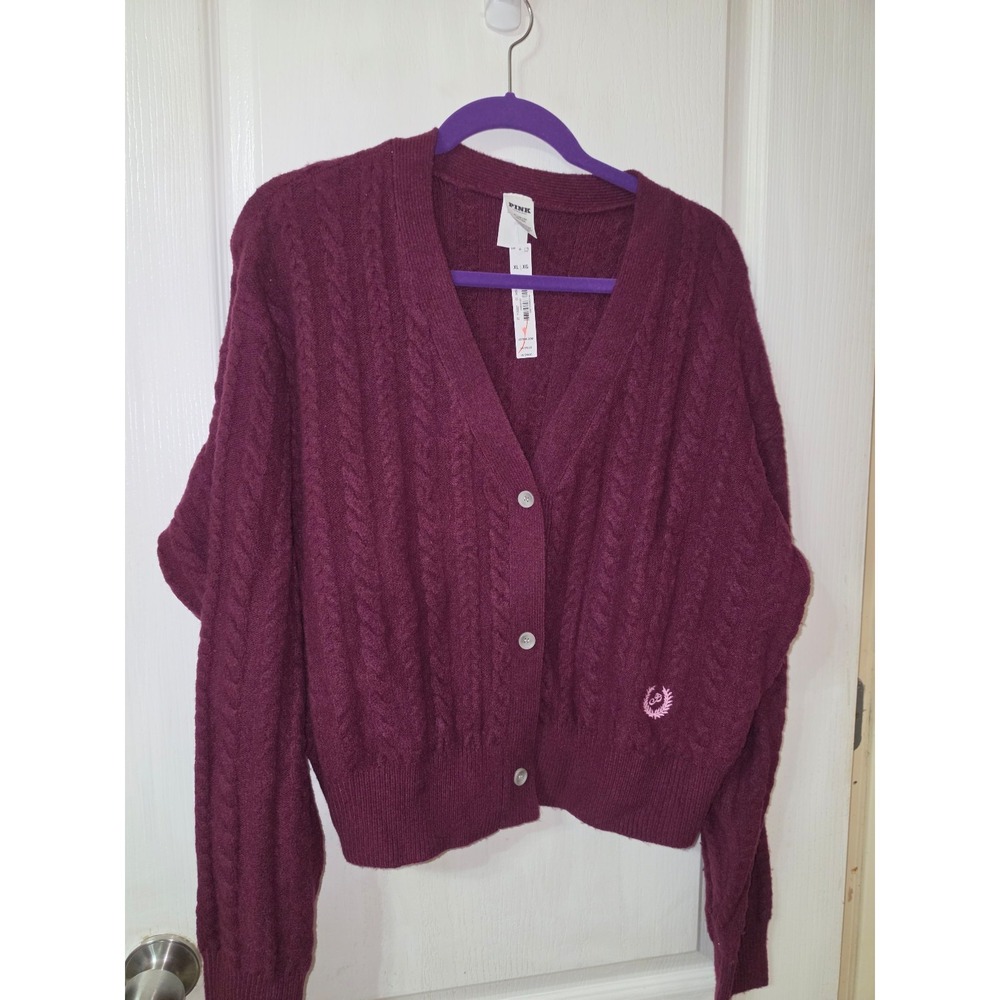 Victoria's Secret PINK collegiate cable-knit cropped cardigan sweater